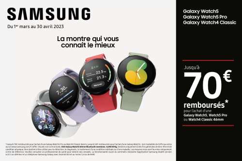 [Prime Student] Montre connectée Intelligente Samsung Galaxy Watch 5 - 4G, 44mm, Blanc (via ODR de 50€)