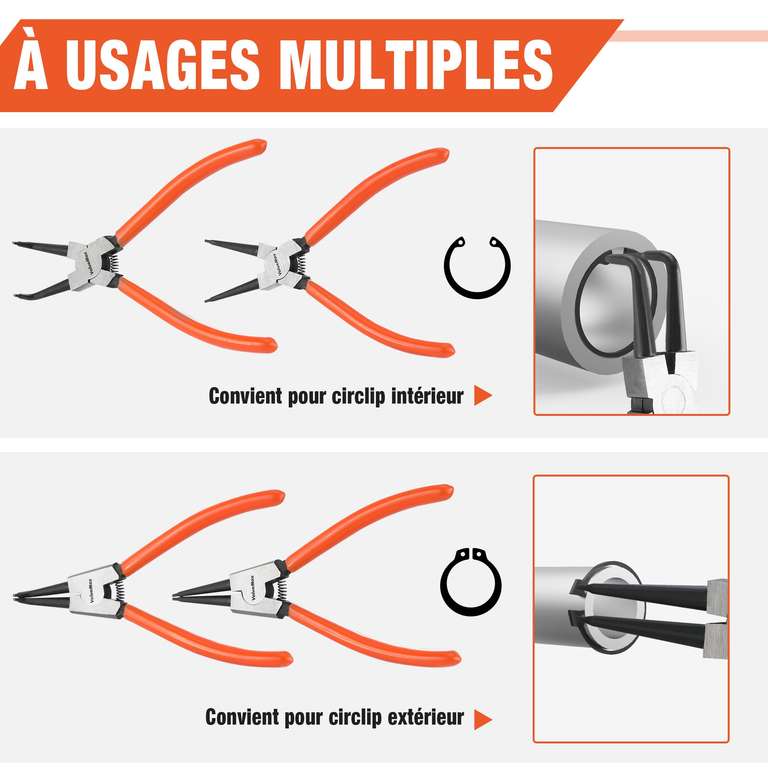 Ks Tools Jeu De 4 Pinces à Circlips ValueMax - Pour Circlips Internes Et Externes Avec Sac De Rangement Pointe 1.6mm Acier Carbone