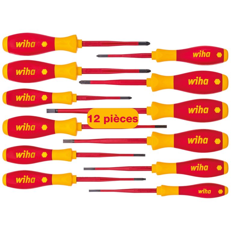 Jeu de 12 tournevis isolés pour électricien Wiha — promo Maison