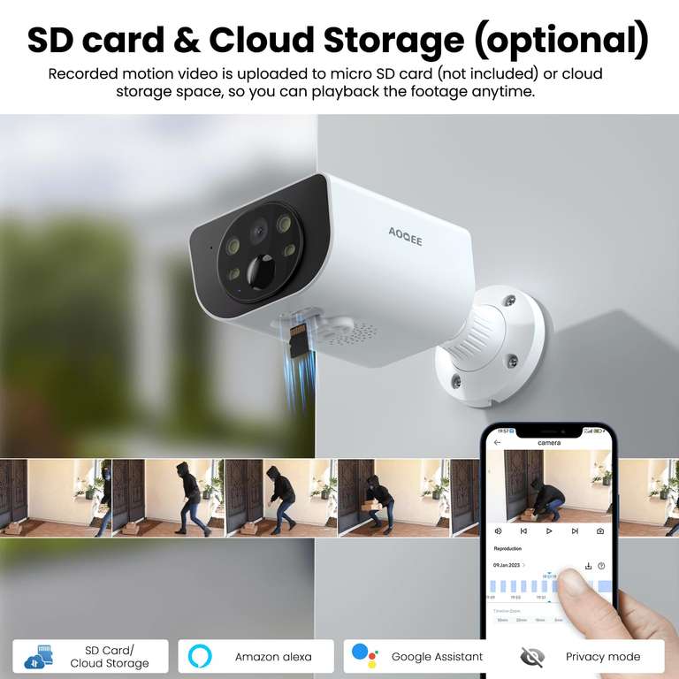Caméra Surveillance WiFi 2K AOQEE - Intérieur/Extérieur IP65 - Détection Humaine AI - Lot De 2