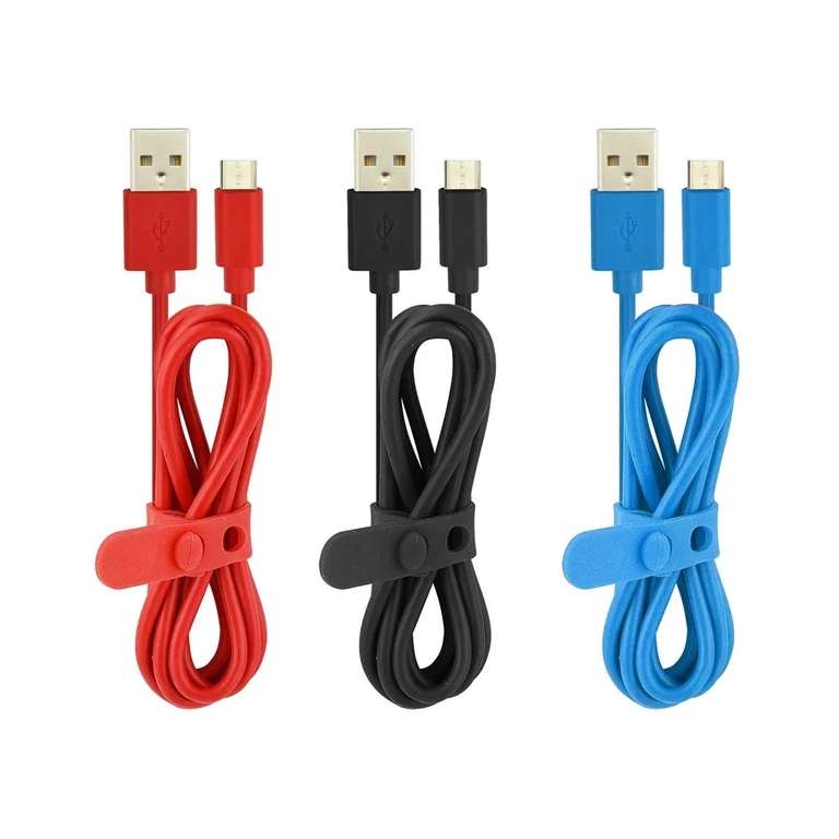 Lot de 3 câbles micro USB Essentiel-B - 1m, rouge, noir, bleu