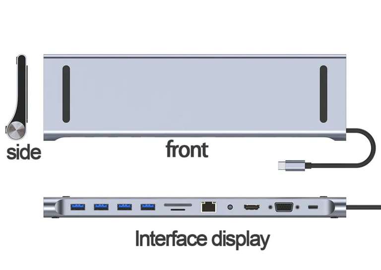 Hub USB 3.0 multifonction : HDMI VGA RJ45 SD