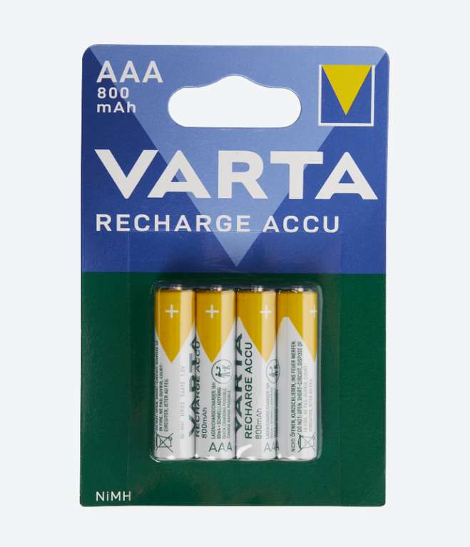 Lot de 4 Piles Rechargeables AAA Varta 800 mAh (ou AA 2100 mah à 3.99€) –