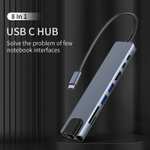 Hub USB C 3.1 8 en 1 Airies - ports USB, HDMI 4K, RJ45, lecteur de carte SD/TF, charge rapide