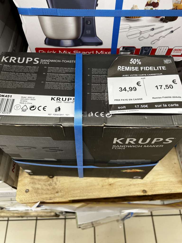 Appareil à croque-monsieur Krups FDK451 (via 17,49€ sur la carte fidélité) - Magasins participants