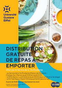 [Étudiants] Distribution gratuite de 900 repas complets à emporter - Champs-sur-Marne, Serris, Meaux (77)