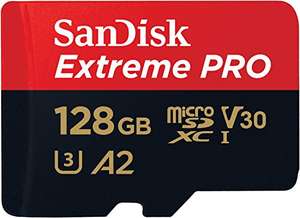 Carte Mémoire microSDXC SanDisk Extreme PRO 128 Go (A2 Classe 10, U3, V30) + Adaptateur SD