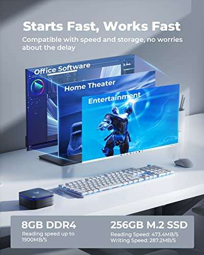 Mini PC NiPoGi AK1 Plus - Intel N95, RAM 8 Go, SSD 256 Go, WiFi 2.4/5G & BT 4.2, W11 Pro (2x HDMI 4K, 4x USB, 1x RJ45) - Vendeur tiers
