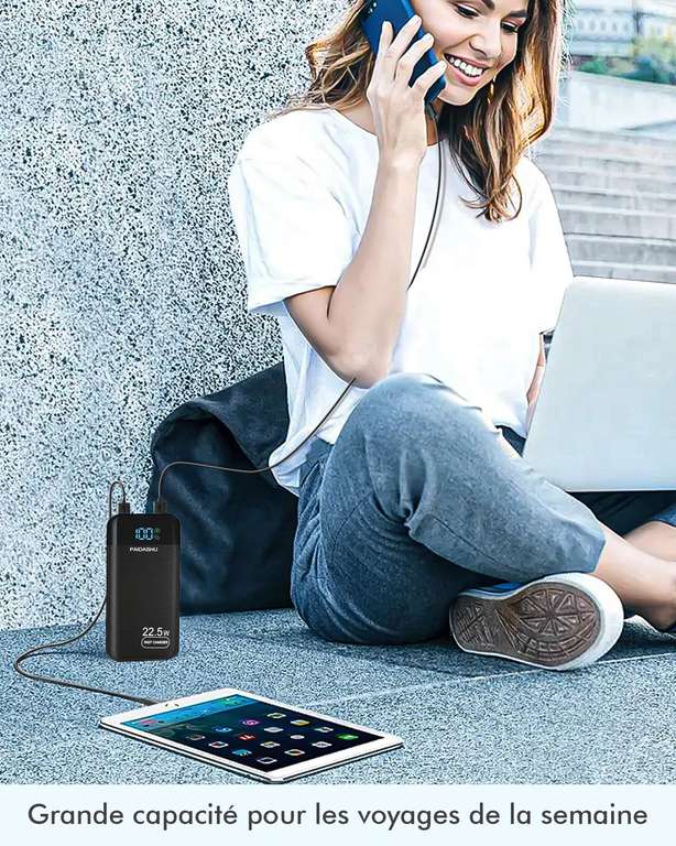 Power Bank 27000mAh - Recharge Rapide USB-C, 4 Ports, Design Fin - Chargeur Portable