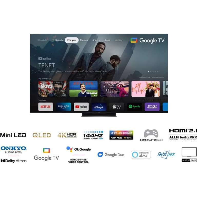 TV 55" TCL 55C835 - QLED Mini-LED, 4K UHD, 144 Hz, HDR, HDMI 2.1, VRR / ALLM, FreeSync, Google TV (vendeur Boulanger)