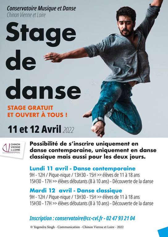 [8 à 18 ans] Stage gratuit de danse contemporaine et/ou classique - Conservatoire de Musique et Danse Pierre Tabart Chinon (37)