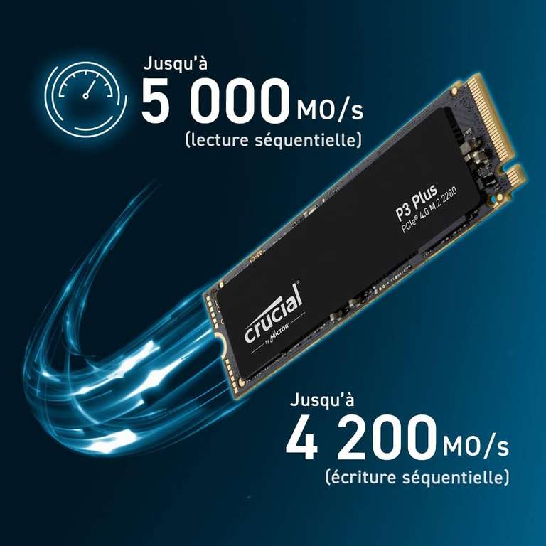 SSD Crucial P3 Plus PCIe Gen4 3D NAND NVMe - 1 To à 48,64€ & 2 To à 87,87€ (Compatible PS5)