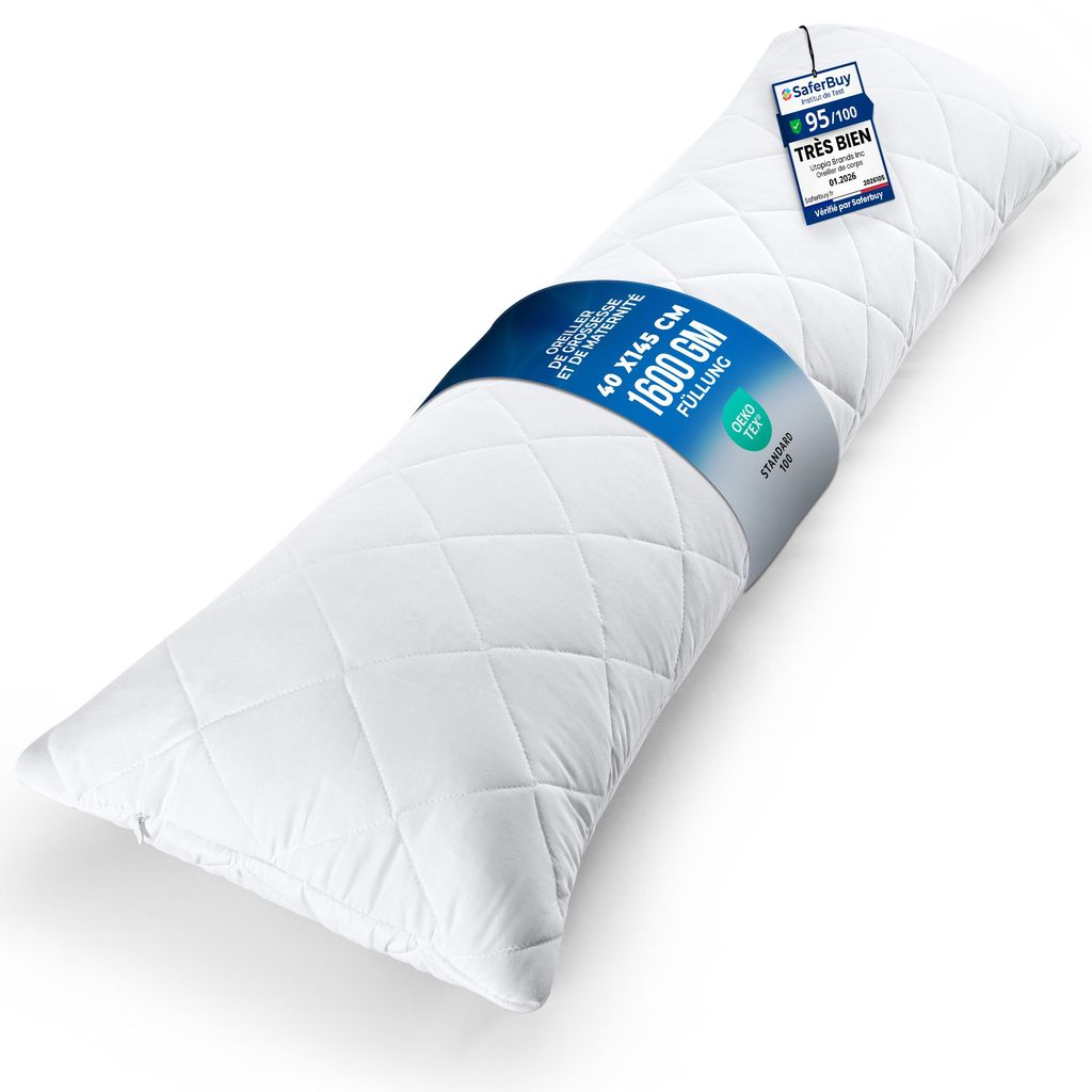 Oreiller de Corps Matelassé - 40x145 cm, Blanc