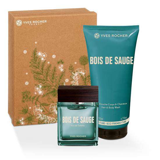 Sélection de coffrets parfumés homme en promotion - Ex : Composition Parfumée Eau de toilette et Shampoing Douche Bois de Sauge (50ml)