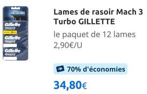 Pack de 12 lames Gillette Mach 3 Turbo (via 24.36€ sur la carte)