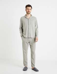 Pyjama manches longues et pantalon - 90% coton, gris chine