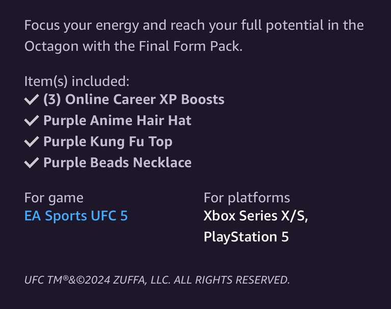 [Prime] Pack d’élément de customisation pour personnage UFC 5 sur Xbox/PS5 (Dématérialisé)