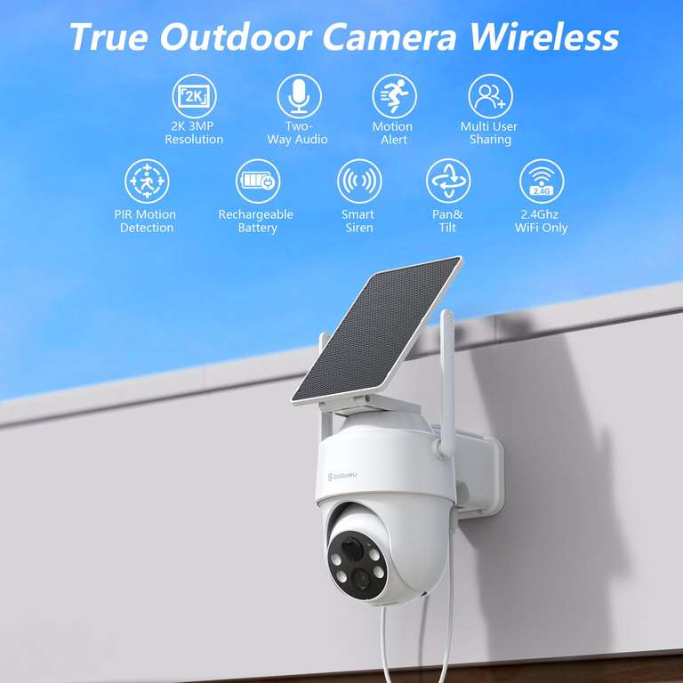 Caméra Solaire Wifi Extérieure COOAU 3MP 360° - Vision Nocturne Couleur, Détection IA, WiFi 6