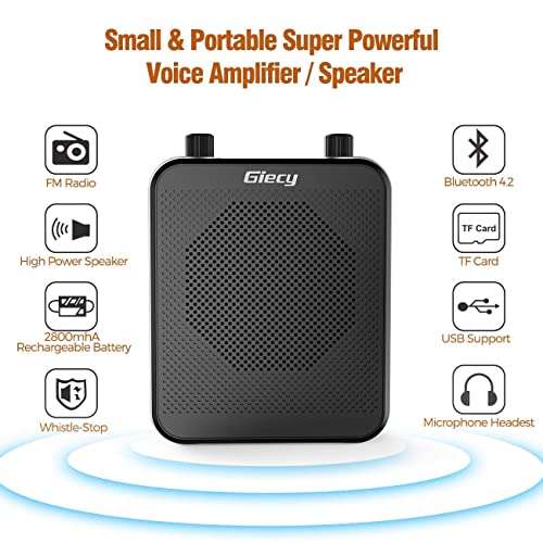 Amplificateur de Voix Portable Giecy avec Microphone Casque - 30W, Batterie Rechargeable 2800mAh