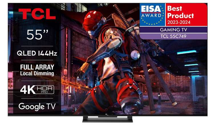 TV 55" TCL 55C749 (2023) - 4K, QLED Full LED, 144Hz, HDR Pro, Dolby Vision & Atmos iQ, Google TV
