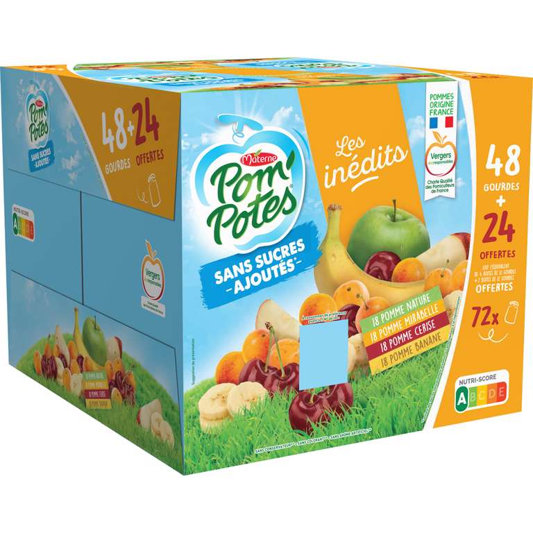 Pack de 72 Gourdes Pom'Potes aux fruits sans sucres - 72x90g