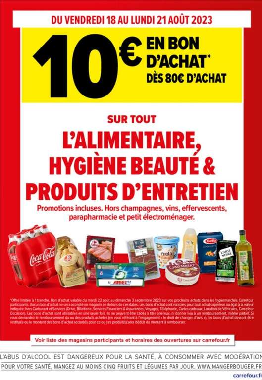 10€ offert en bon d'achat pour 80€ sur l'alimentaire, hygiène beauté et entretien (magasins participants)