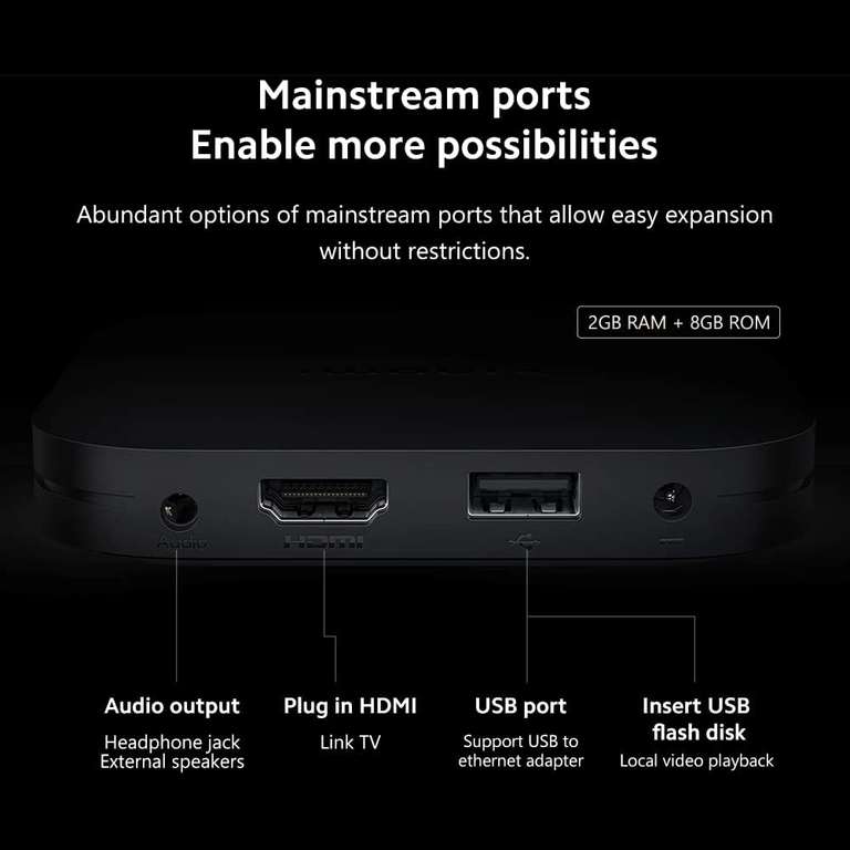 Lecteur multimédia Xiaomi Mi Box S (2nd Gen) - 4K HDR, Cortex-A55, RAM 2 Go, 8 Go, HDMI 2.1, Dolby Vision, HDR10+, WiFi/Bluetooth, Google TV