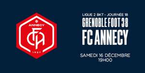 Place pour le match de football de Ligue 2 Grenoble - Annecy le 16/12 à 3€ (billetterie.gf38.fr)