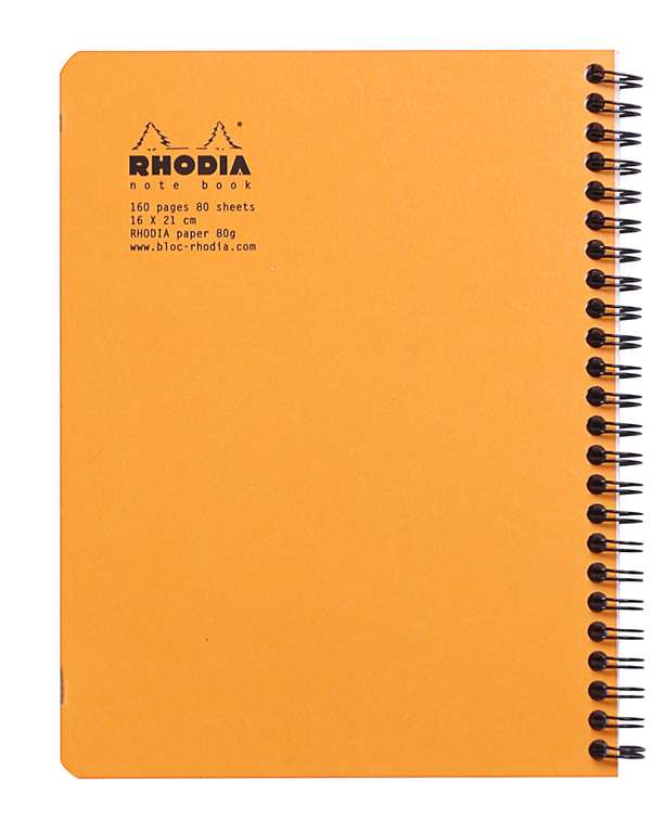 Cahier à Spirale (Reliure Intégrale) Rhodia A5+ - Petits Carreaux, 160 pages, Papier 80 g/m, coloris aléatoire noir ou orange