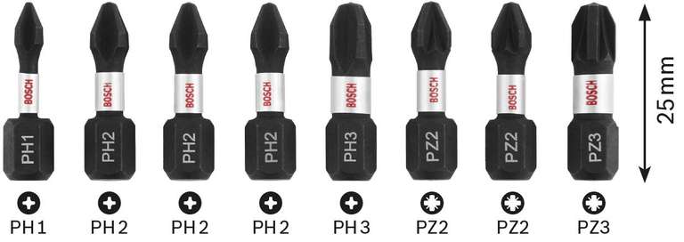 Assortiment de 8 embouts de vissage Bosch Professional Impact Control - Pick and Click, accessoires pour visseuse à percussion