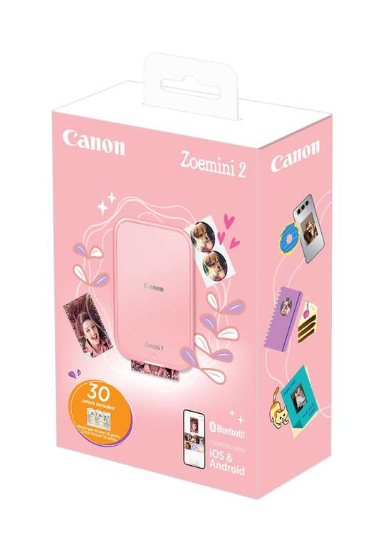 Imprimante Photo Canon Zoemini 2 Rose Doré + 30 feuilles assorties