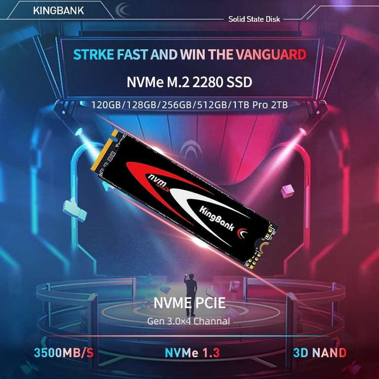 SSD interne M.2 NVMe KingBank KP230 avec dissipateur Pcie Gen 3 - 512 go