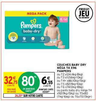 Mega pack de couches Pampers baby-dry - Différentes variétés (via 26.20€ sur la carte fidélité)