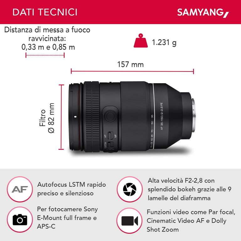 Objectif Samyang AF 35-150 mm F2.0-2.8 FE pour Sony E
