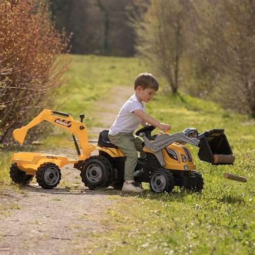 Tracteur enfant Smoby Builder Max + Remorque - Tractopelle - Siège Ajustable - Volant avec Klaxon