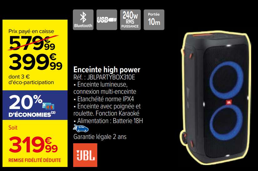 Enceinte portable bluetooth + micro sans fil On-The-Go - Noir JBL :  l'enceinte à Prix Carrefour