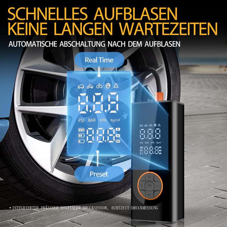 Gonfleur De Pneus Sans Fil UCAMP - 150 PSI - Arrêt Auto - LED - Batterie 4000mah USB-C - Pour Voiture, Vélo, Ballons