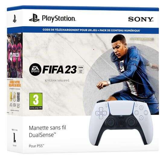 Pack Manette sans fil Sony PS5 DualSense + FIFA 23 (+ 8.50€ en RP) - Vendeur Micromania