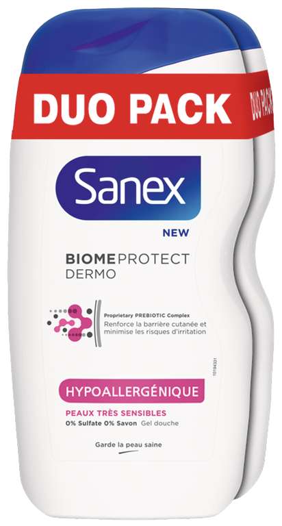 Lot de 2 gels douche Sanex Biome Protect Dermo (via 4,03 sur la carte de fidélité) - Différentes variétés, 2x450ml