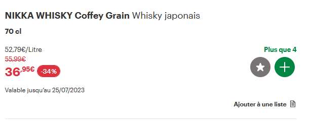 Bouteille de Whisky Japonais Nikka Coffey Grain - 0,7 L