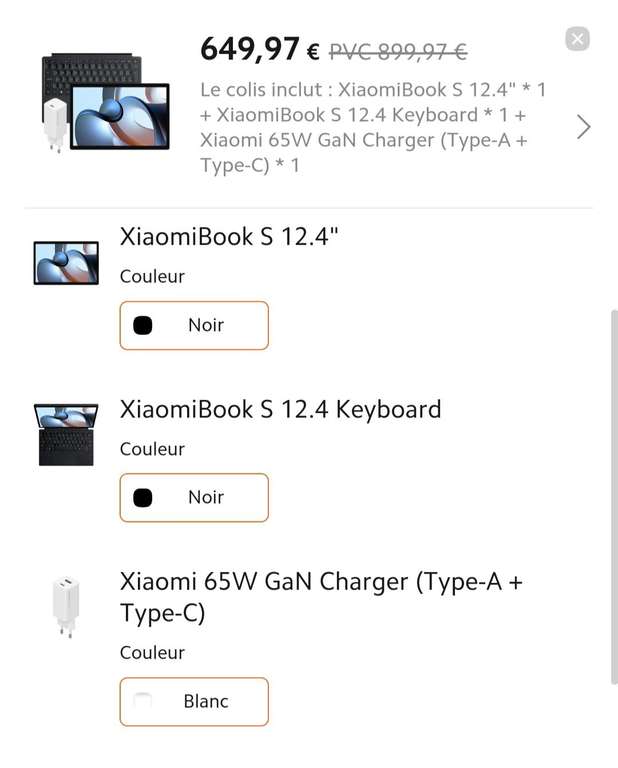 Pack Tablette 12.4 XiaomiBook S avec clavier et chargeur 65W