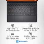 PC Portable 15.6" Dell G15 Rtx4060 - I7, 16 Go de RAM, SSD 512 Go, NVIDIA GeForce RTX 4060