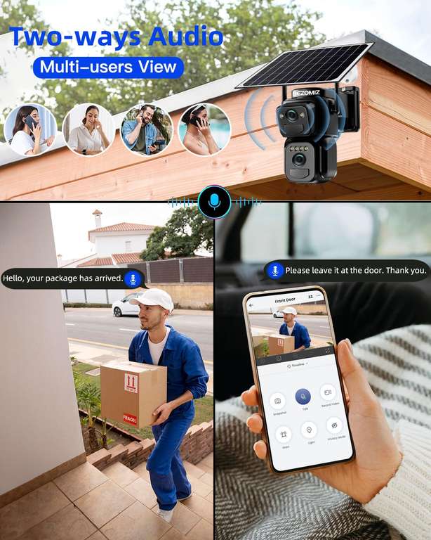 Caméra Surveillance WiFi Extérieure 4K Double Objectif 360° PTZ - Panneau Solaire, Détection Humaine, Vision Nocturne Couleur