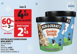 Lot de 2 pots de crèmes glacées Ben & Jerry's - Cookie Dough ou Half Baked (2x 406g)