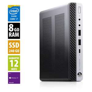 Mini-PC de bureau HP EliteDesk 800 G3 USFF - i7-6700T, 8 Go de RAM, SSD 240 Go, Windows 10 Pro (Reconditionné Grade A - Garantie 1 an)