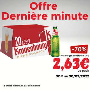 Pack de 20 Bières Kronenbourg - 20x 25cl, DDM Courte (minimum 15€ d'achat)
