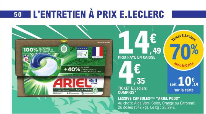 Lessive en capsule Ariel Active+, 39 Lavages (Via 16,79€ sur Carte