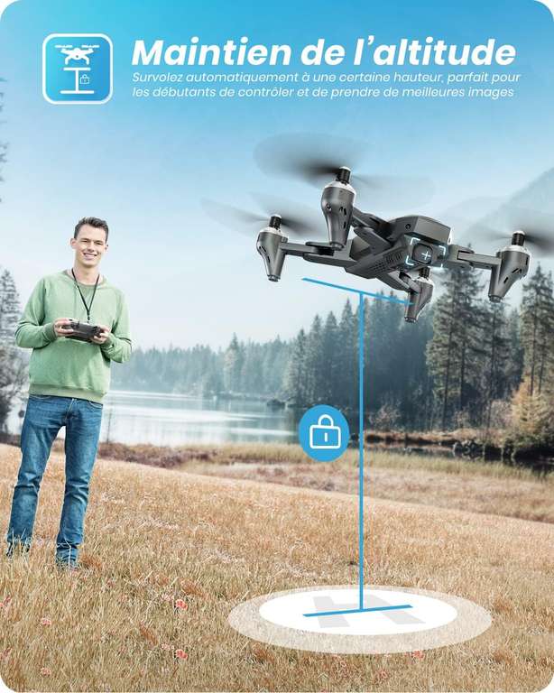 Drone DEERC D10 - caméra 2K, contrôle gestuel, maintien d'altitude