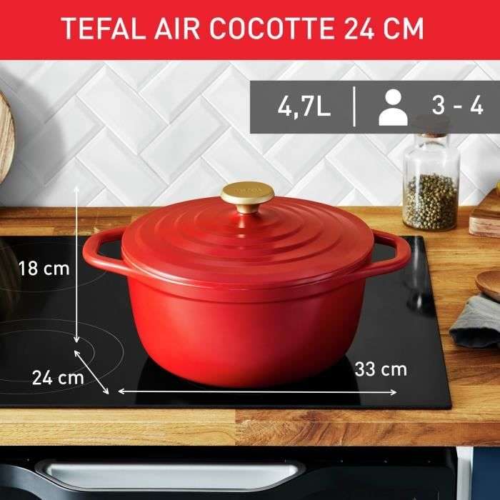 Cocotte Tefal Air E2544604 - 24 cm, 4,7L, fonte d'aluminium, Revêtement céramique, rouge, tous feux dont induction (+4,8€ pour les CDAV)