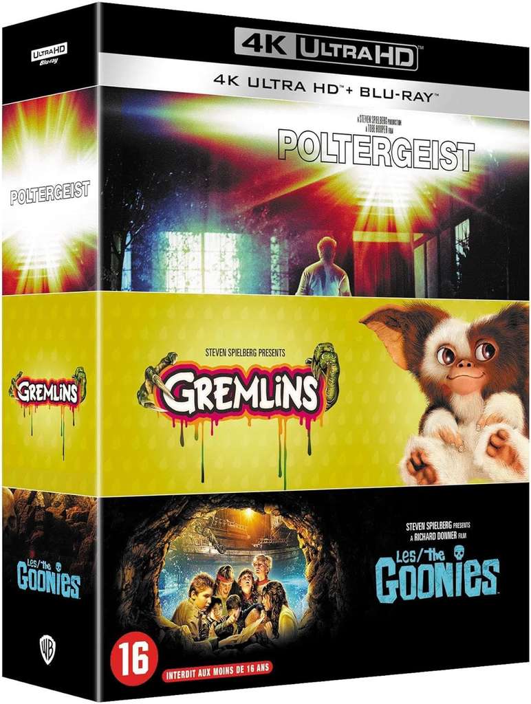 Coffret Blu-Ray 3 Films Spielberg (4K) : Poltergesit + Gremlins et Les  Goonies –